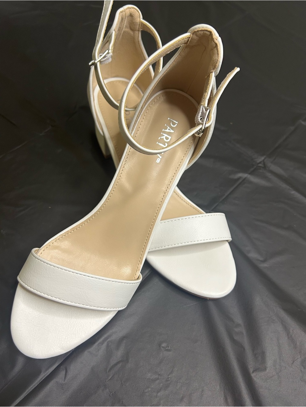 Party White Open-Toe Ankle-Strap Low Block Chunky Heels Size 7 (Like New)